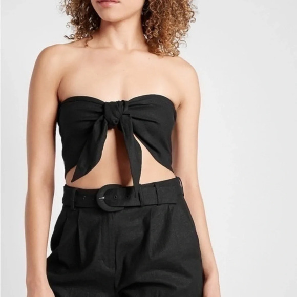 NWT express linen blend tie front bandeau top - Picture 1 of 4